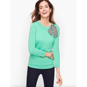 Women's Size Medium Talbots Pale Jade Green Sweater with Stripe Silk Scarf NWT